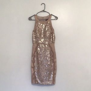 Jax rose gold sequin silk midi dress size 4
